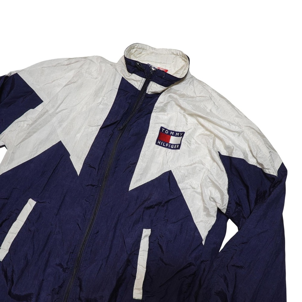 Vintage Tommy Hilfiger Jacket Mens Large Blue Colorblock Windbreaker Made USA
